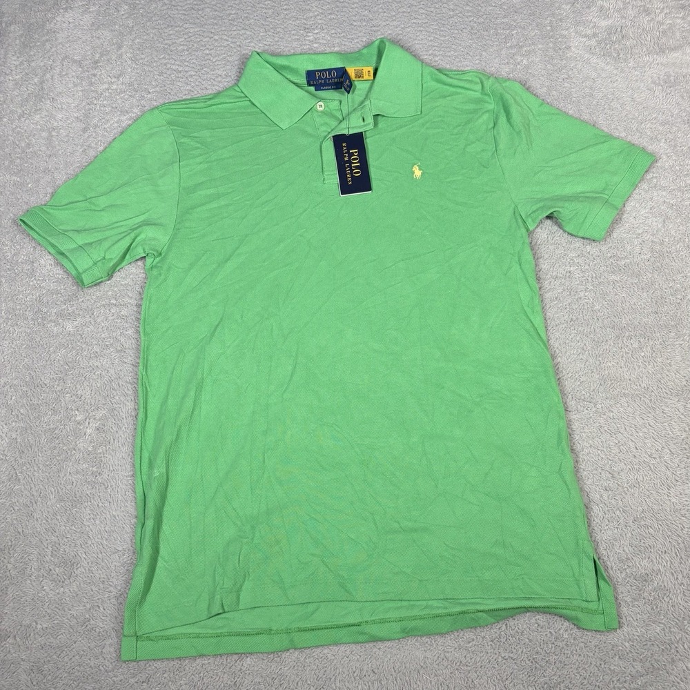Polo Ralph Lauren Classic Fit Polo Shirt Boys XL 18-20 Green Yellow Pony NWT